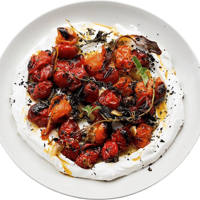 Hot Charred Cherry Tomatoes with Cold Yogurt Recipe