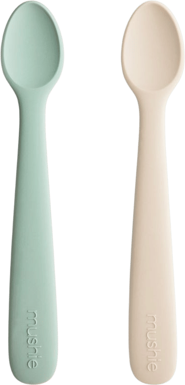 mushie Silicone Feeding Spoons – Safe & non-toxic: BPA-free, Food-Grade - Cambridge Blue/Shifting Sand | Grove Collaborative