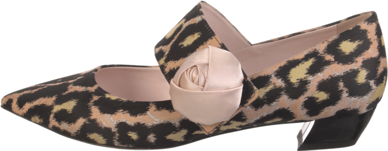 Roger Vivier Satin Animal Print Mary Jane Flats - Black