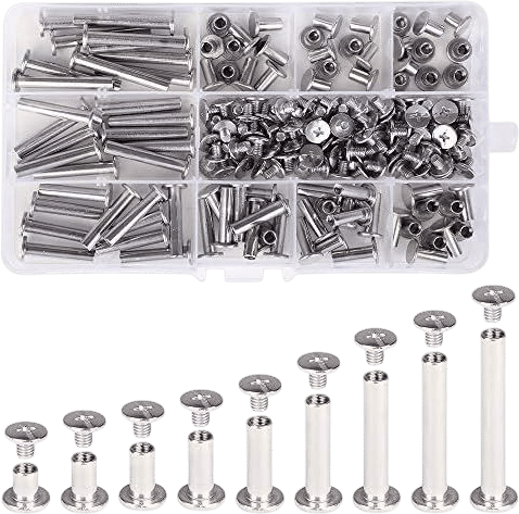 Witlans Chicago Binding Screws Assorted Kit,90 Sets 304 Stainless Steel Phillips Chicago Screw Binding Post Screw Kit for DIY Leather Decoration Scrapbook Photo Albums Bookbinding(9 Sizes)