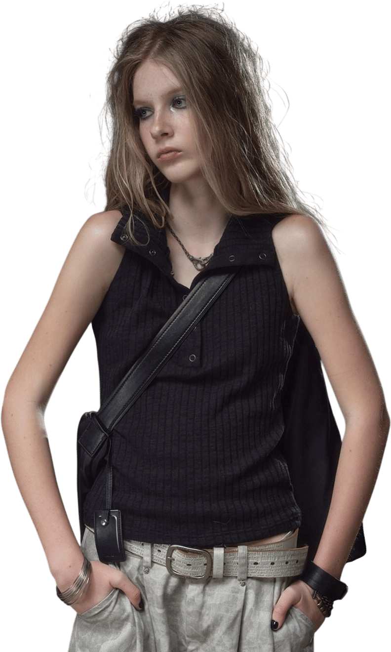 Punk Mood Half-Zip High Neck Sleeveless