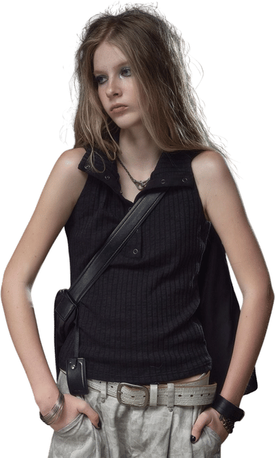 Punk Mood Half-Zip High Neck Sleeveless