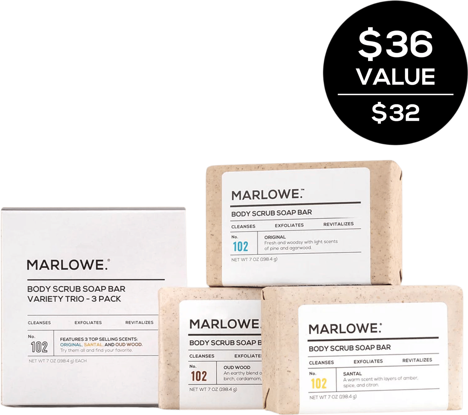 MARLOWE. Exfoliating Body Scrub Bar Soap Set