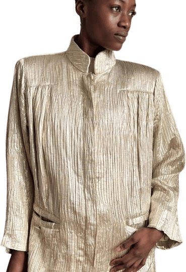 1980s Laura Biagiotti pleated gold & silver striped silk lamé boxy fit jacket, pockets / medium - large