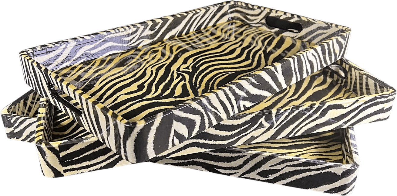 Zebra Design Black Lacquer Nesting Trays