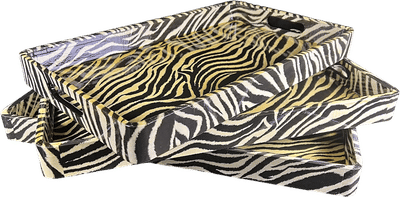 Zebra Design Black Lacquer Nesting Trays