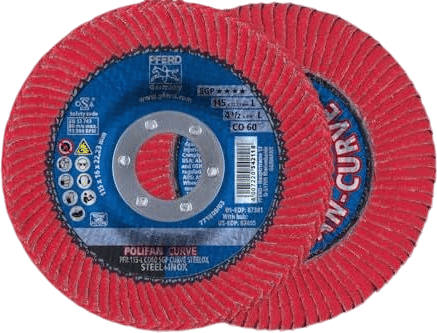 PFERD POLIFAN®-Curve Radial Type Flap Disc - 4-1/2" x 7/8", 60 Grit Ceramic Oxide, Welding Accessory and Angle Grinder Attachment - For Steel and Stainless Steel (INOX) Grinding - Pack of 1 - Part 67381