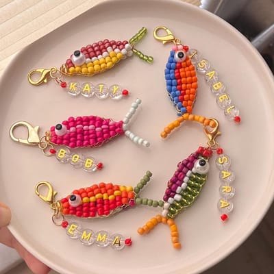 Beaded Fish Name Keychain