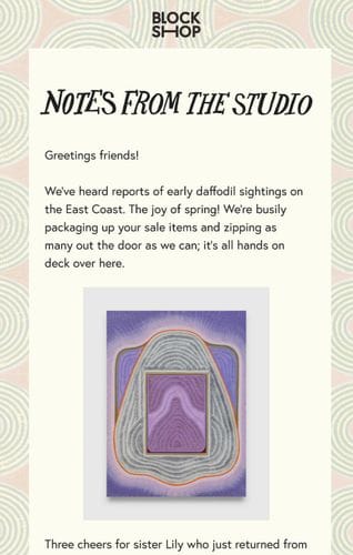 Block Shop newsletter