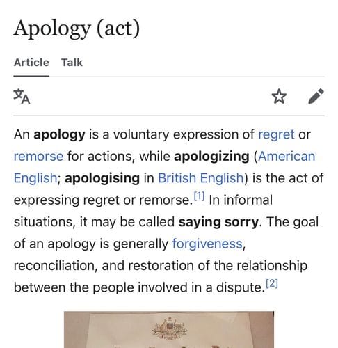 Saying sorry as quickly as possible