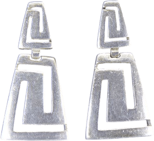 Vintage Modernist Sterling Silver Geometric Dangle Earrings 925, 12g