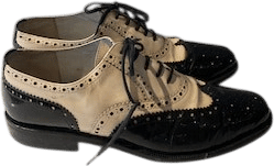 Vintage VIA SPIGA Spectator Shoes: Black & Cream Patent Leather, Size 8
