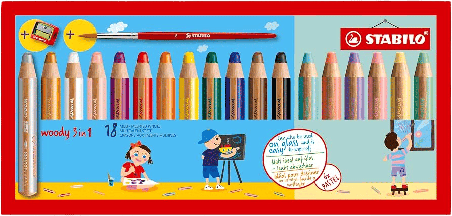 STABILO woody 3-in-1 Multi-Talented Pencil - 18 Pack
