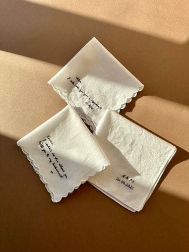 Hand-Written Embroidered Scalloped Keepsake Handkerchief