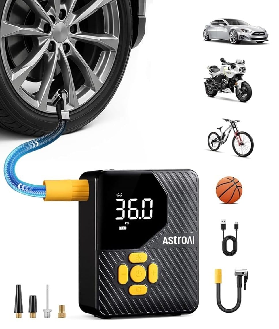 AstroAI L7 Mini Tire Inflator Portable Air Compressor,150 PSI Portable Tire Inflator for Car,Mini Bike Pump,Tire Inflator for Cars,Motorcycle,Bike,Ball with Tire Pressure Gauge&LED Lights