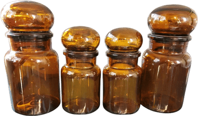 Vintage Belgian Amber Glass Apothecary Jars with Bubble Tops