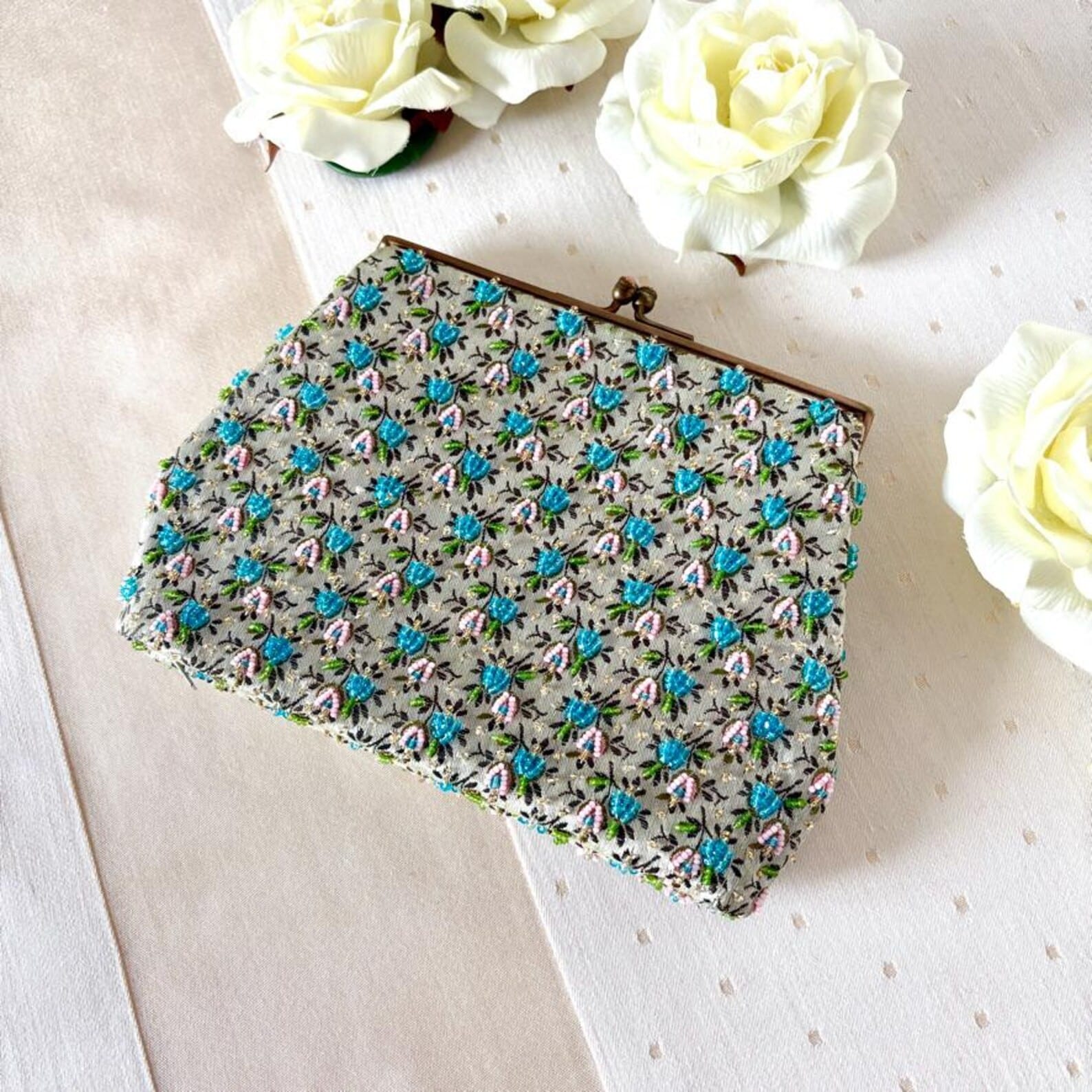 1940s Beaded Silk French Evening Bag