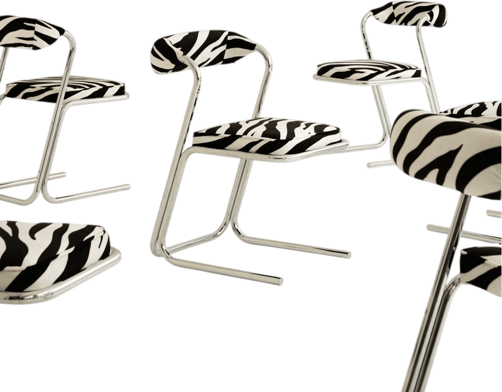 Vintage Azotea Studio Chrome Zebra-Print Velvet Chairs