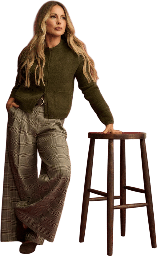 Grey Check Mid Rise Wide Leg Trousers