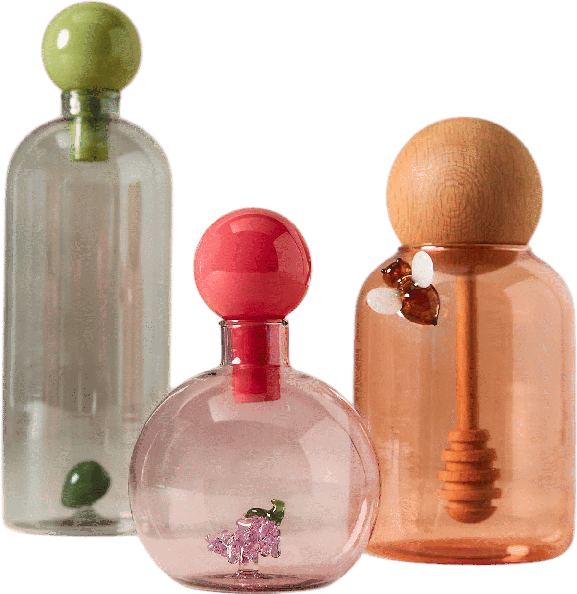 Catania Glass Cruets, oil, vinegar and honey