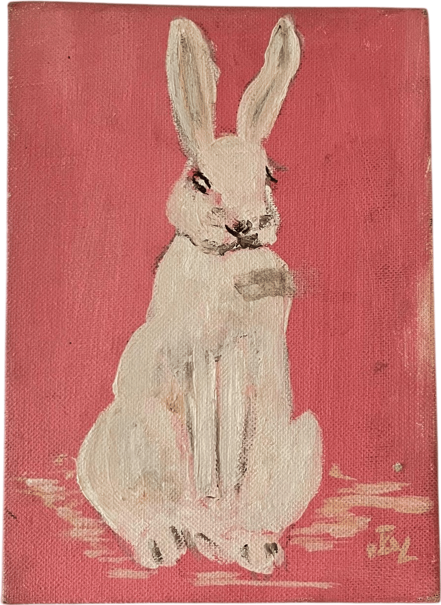 Vtg Bunny Oil Painting 5 x7