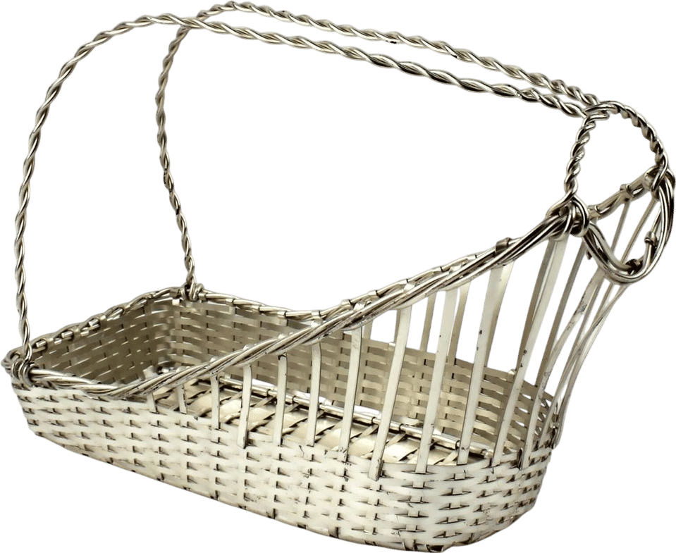 Vintage Silver Wine Basket, Twisted Handle Bottle Holder, Silver Plate Woven Caddy, Mid-Century Wine Cradle, France Bar Accessory