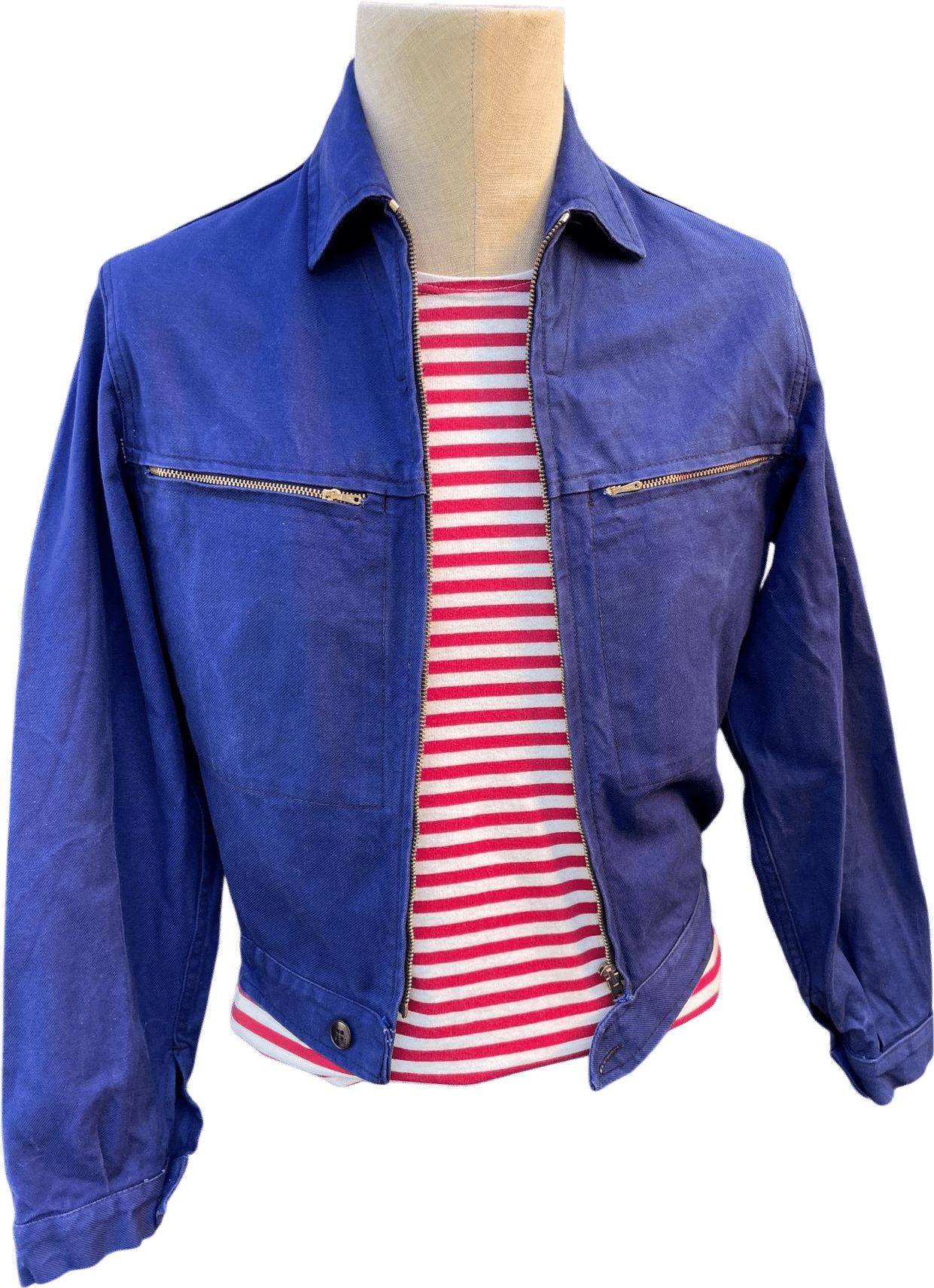 Size Small, French Navy Blue Cotton Cycling Jacket. Vintage Workwear Coat. J06