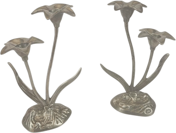 Vintage Silver Calla Lily Taper Candle Holders