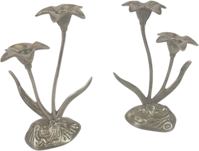 Vintage Silver Calla Lily Taper Candle Holders