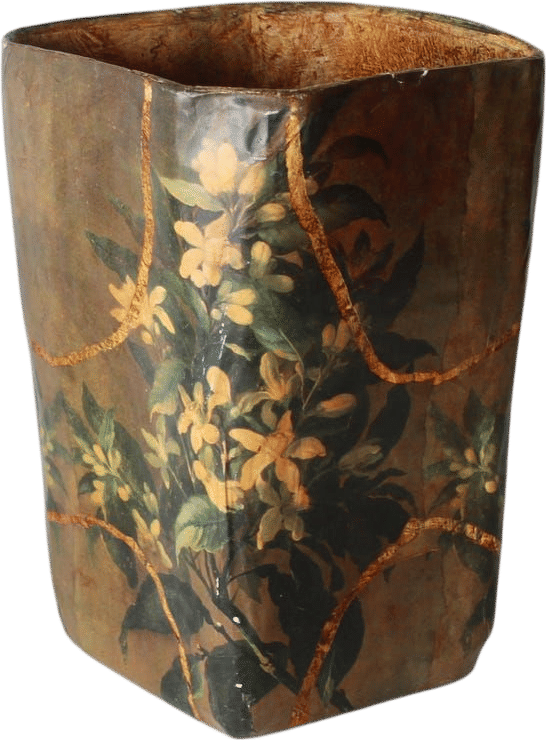 R. Pulvermacher Art Nouveau Paper Mache Floral Wastebasket