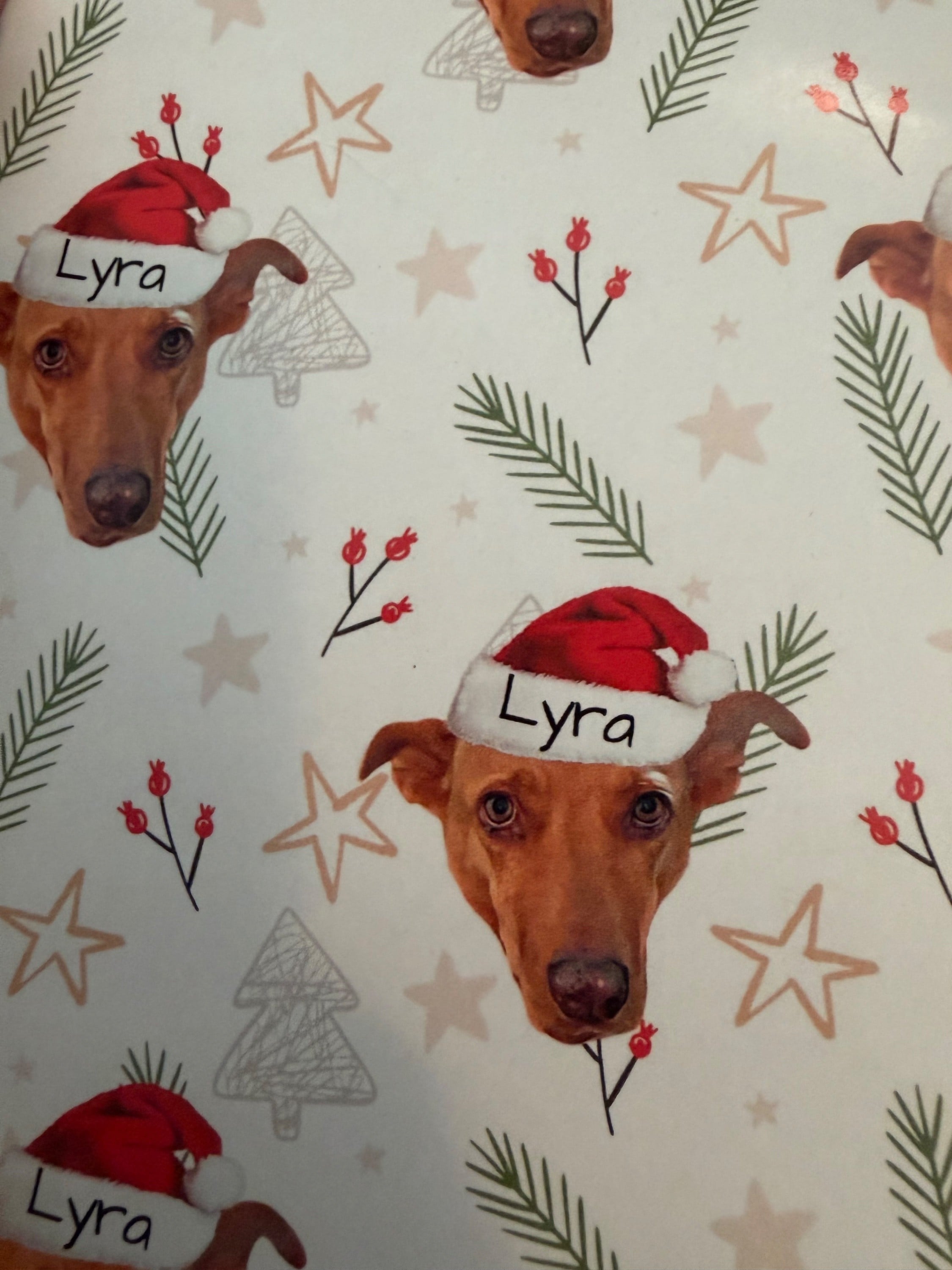 Your pet's face on custom holiday wrapping paper