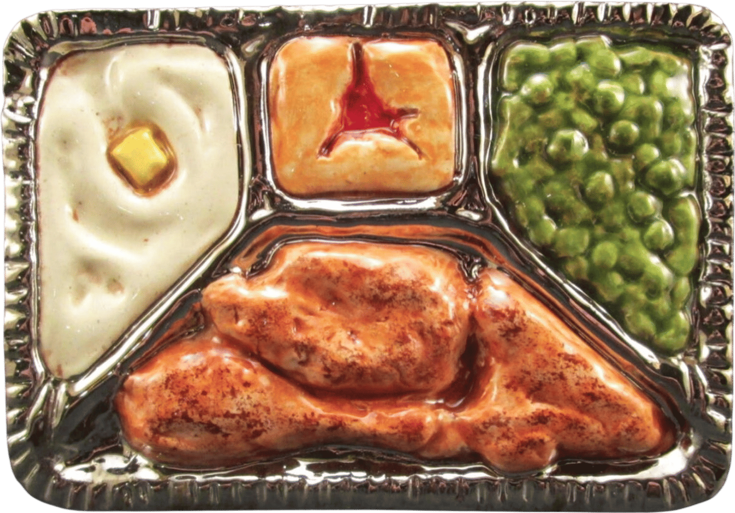 Retro TV Dinner Handmade Ceramic Art Tile, Chicken