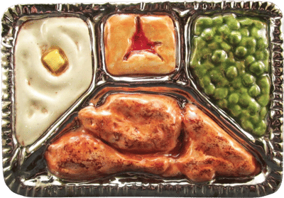 Retro TV Dinner Handmade Ceramic Art Tile, Chicken