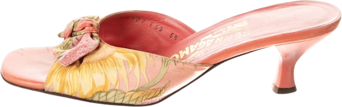 Salvatore Ferragamo Leather Floral Print Slides - Pink