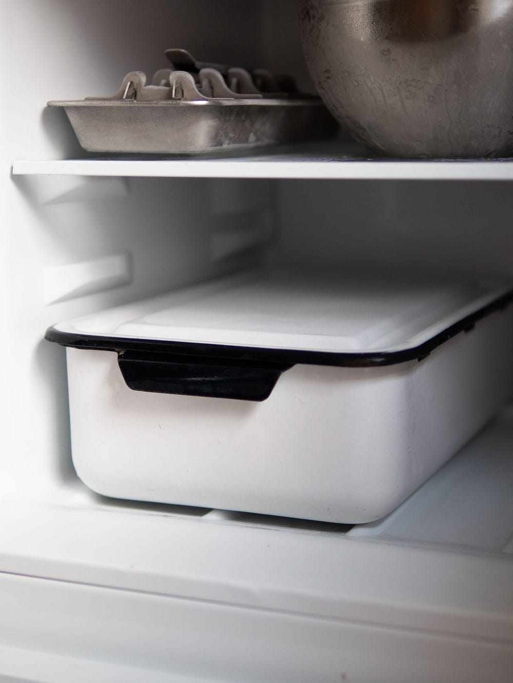 store your food scraps in the freezer (in a vintage enamel refrigerator box!)