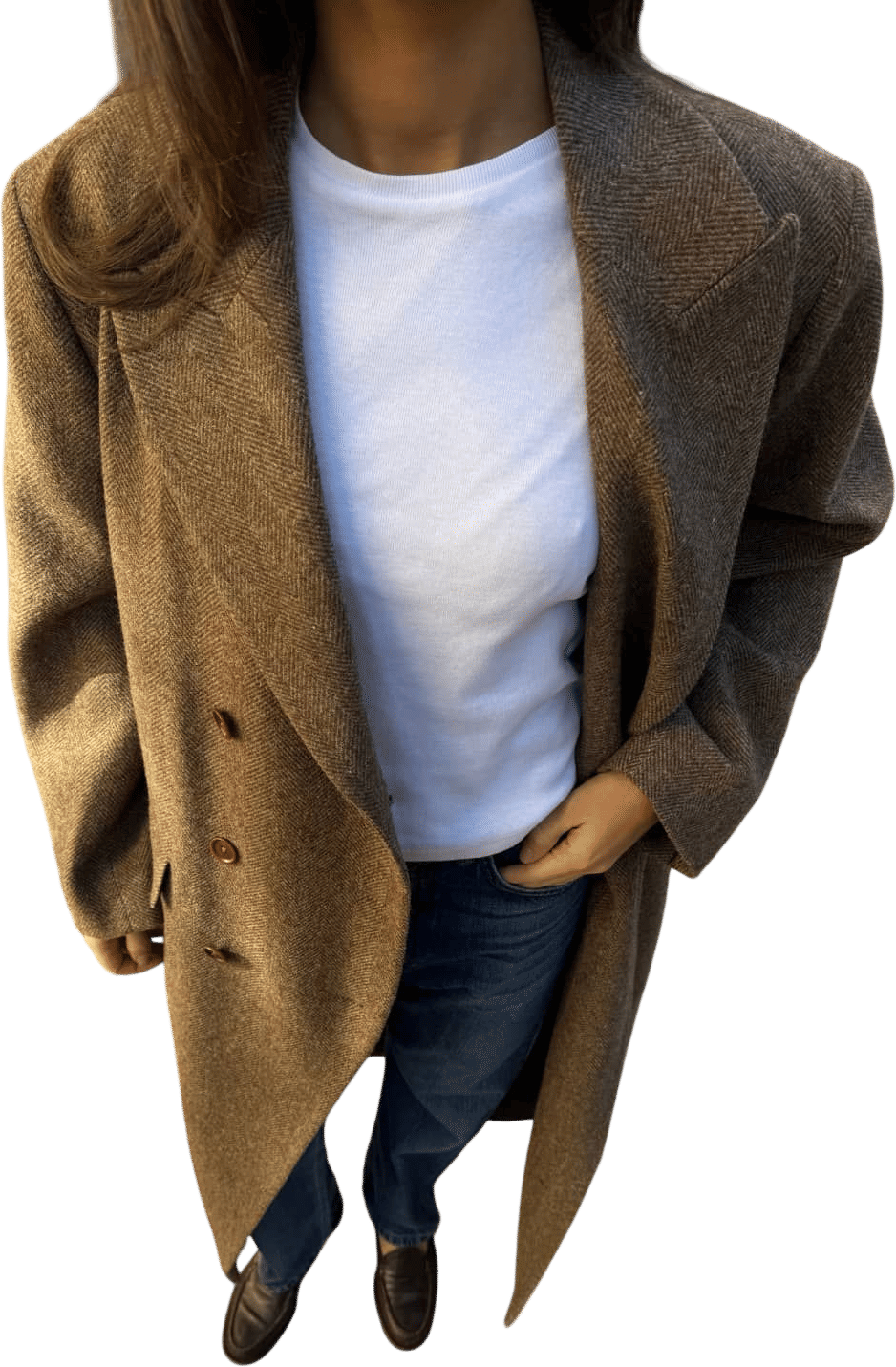 Djerf Avenue Long Wool Coat Brown Herringbone