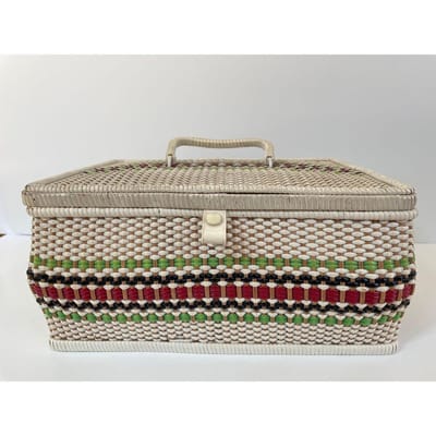 Vintage MCM Woven Wicker Sewing Basket