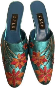 Iridescent Embroidered Mules
