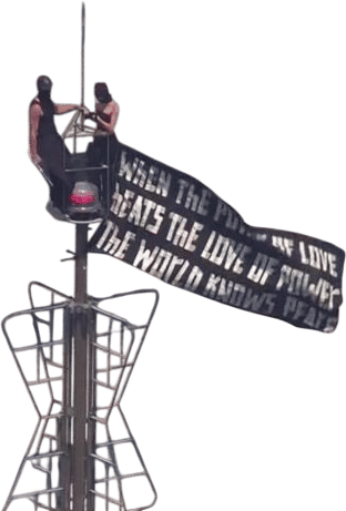 climbing to the top of empire state building to make a political statement and proposing