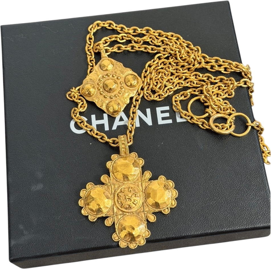 Gold Lion Cross Layered Chain Pendant Necklace