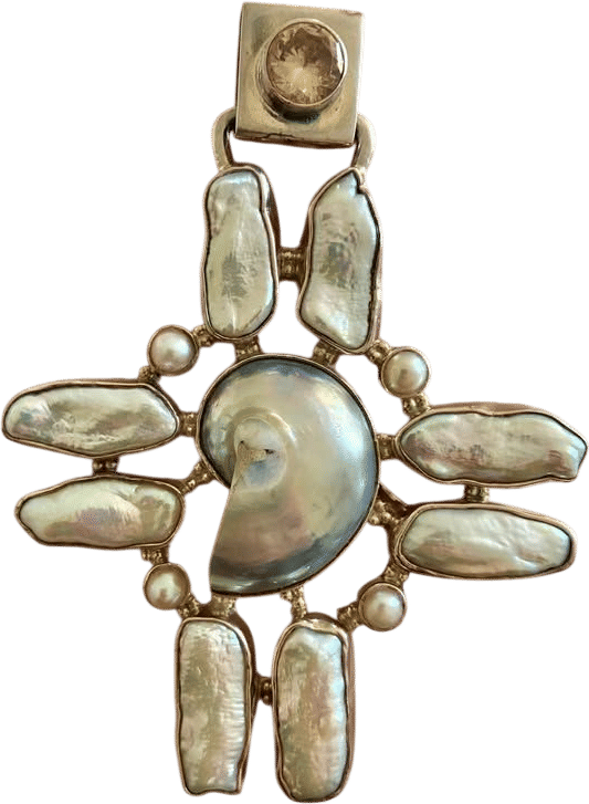 Vintage Southwestern Shell & Pearl Sterling Silver Pendant
