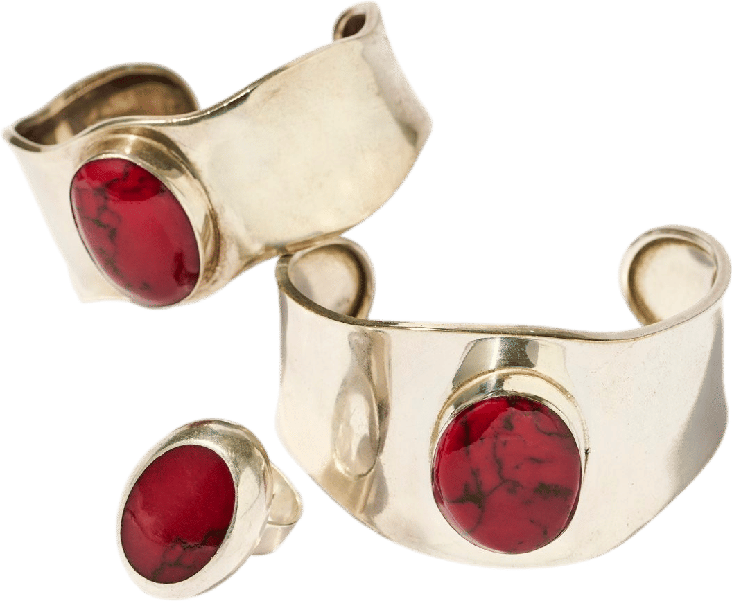 Vintage Sterling Silver Red Jasper Wide Cuff