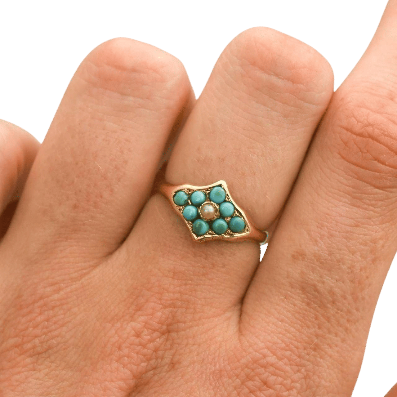 15ct Gold Victorian Turquoise & Pearl Ring (1869)