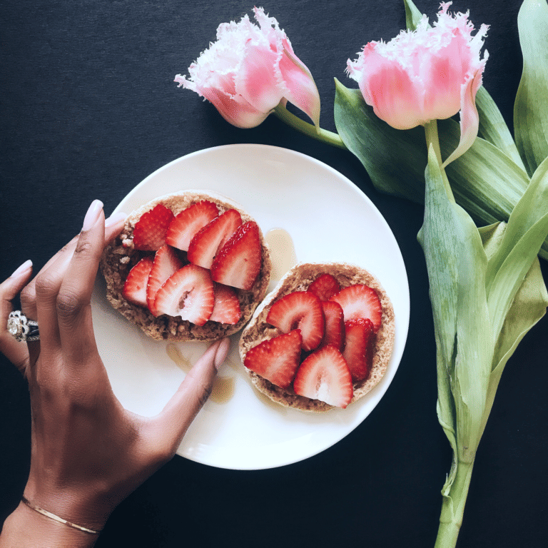 Peanut butter English muffin with strawberries