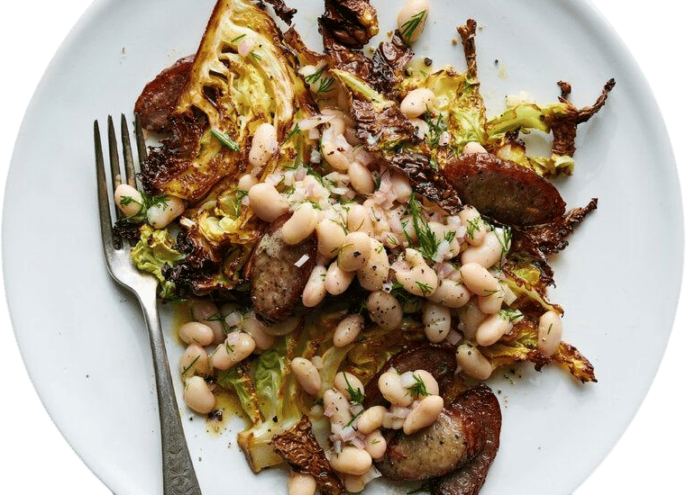 Sheet-Pan Kielbasa With Cabbage and Beans Recipe