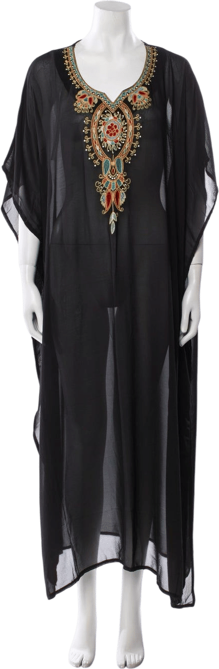 Vintage Embroidered Black Kaftan Dress