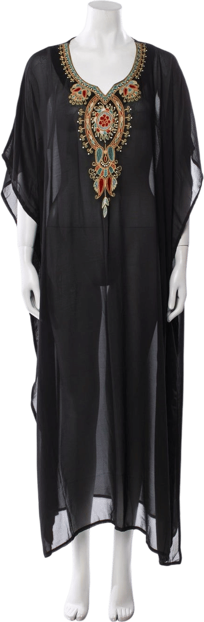 Vintage Embroidered Black Kaftan Dress