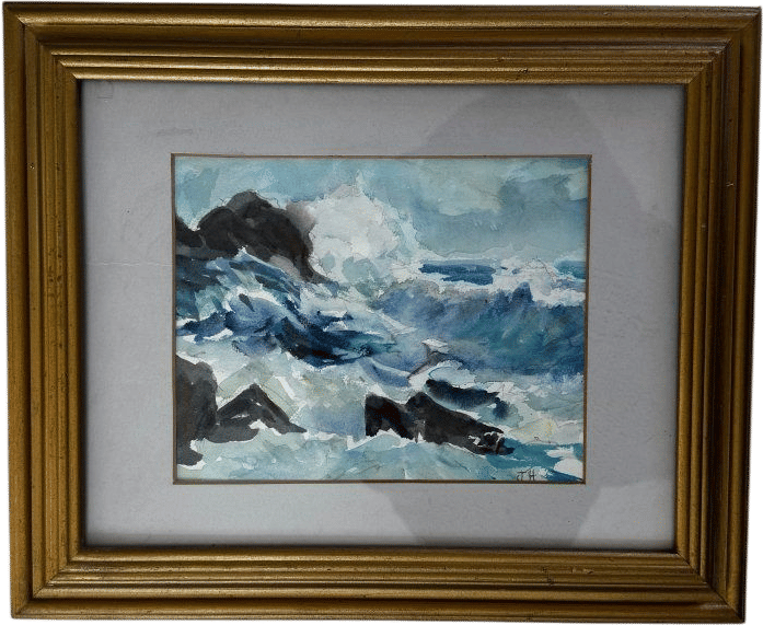 Vintage Seascape Painting in Gold Frame