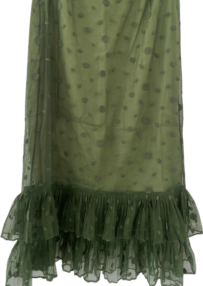 Vintage BCBG Green Polka Dot Ruffle Midi Skirt