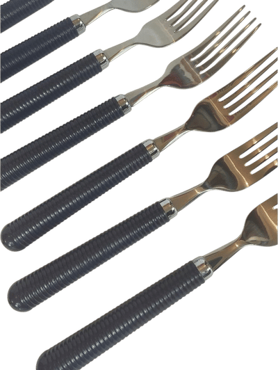 Vintage Navy Blue Ribbed Handle Flatware Set